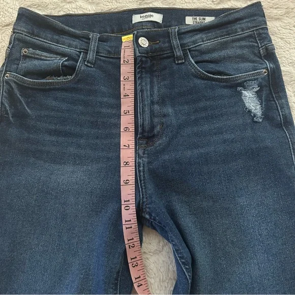 Kensie The Slim Straight Dark Blue Ankle Raw Hem Cropped Jeans - Picture 7 of 9